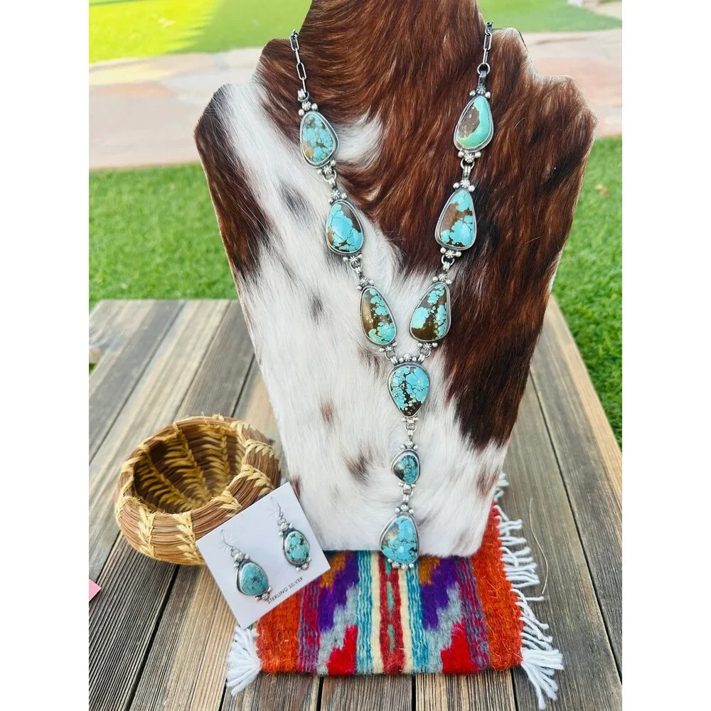 Handcrafted Turquoise & Sterling Silver Necklace and Earring Set by Sheila Bece - Picture 2 of 7